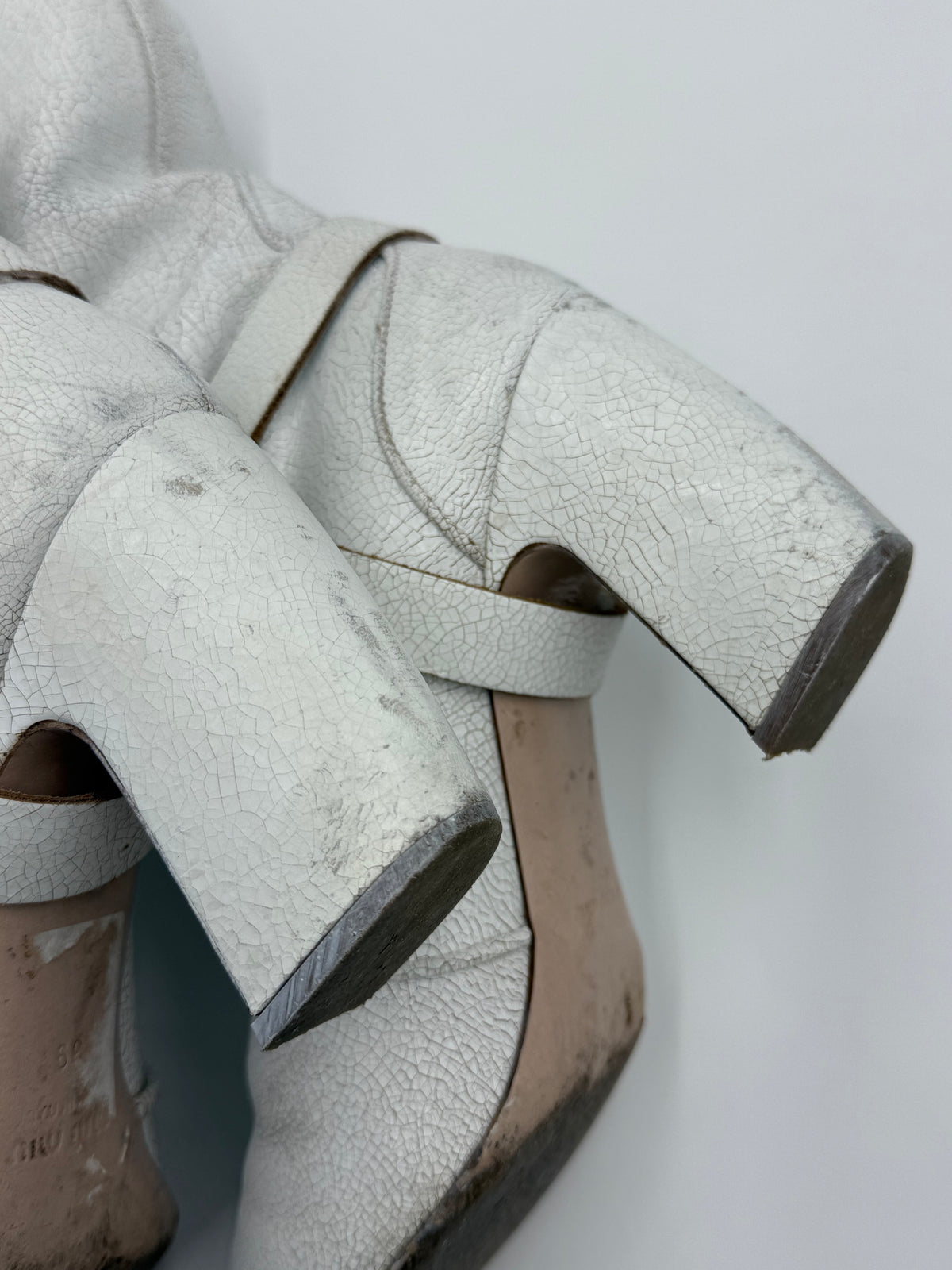 Miu Miu White Crackled Leather Knee-High Boots