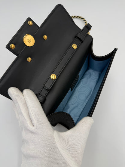 Gucci Borsa a Tracolla Broadway Crystal 'G' in Gros-Grain Ricamato Nero