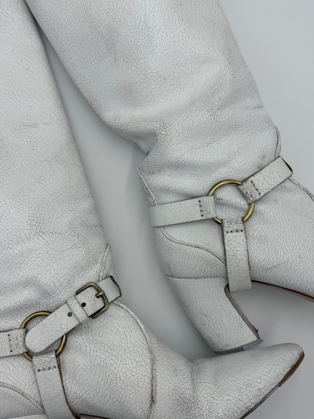 Miu Miu White Crackled Leather Knee-High Boots