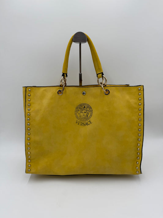 Versace Borsa Tote Medusa Borchiata in Camoscio Giallo