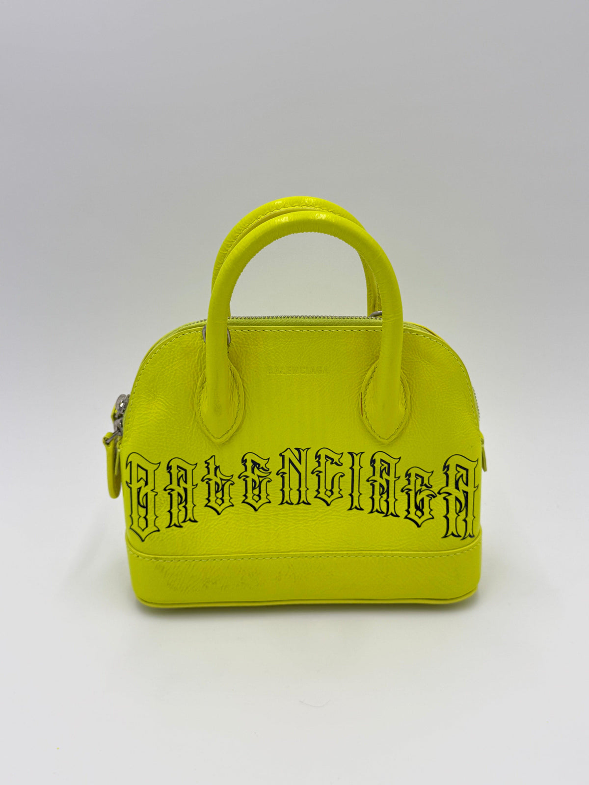 Balenciaga Ville Top Handle Bag Special Edition Gothic Logo Mini Neon Yellow