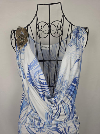 Emilio Pucci Abito Vintage Drappeggiato Blue e Bianco