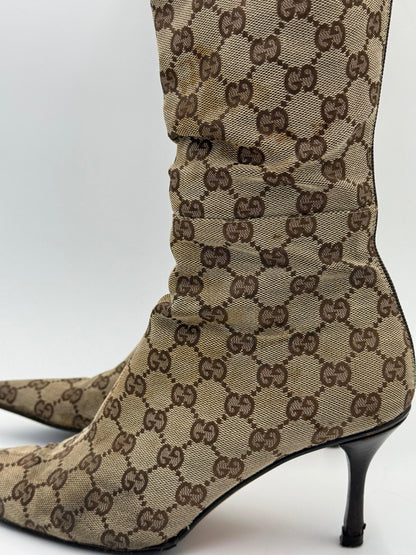 Gucci Stivali al Ginocchio Vintage by Tom Ford GG Monogram Canvas Beige