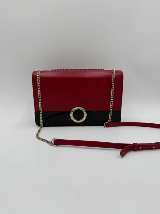 Bulgari Borsa Flap a Spalla in Pelle Rossa e Perspicio Nero