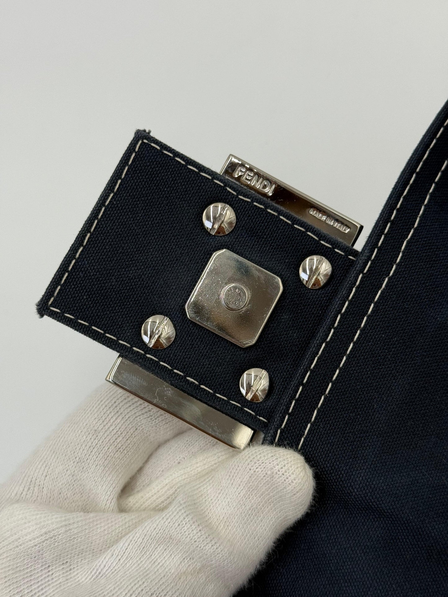 Fendi Vintage Navy Blue Denim Baguette Bag with Contrast Stitching