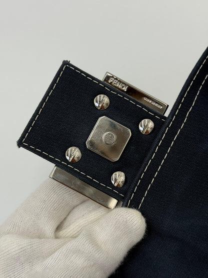 Fendi Vintage Navy Blue Denim Baguette Bag with Contrast Stitching