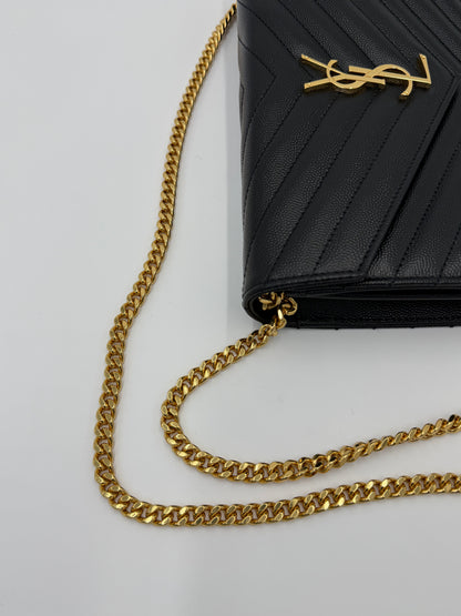 Saint Laurent Borsa a Tracolla Cassandre in Pelle Grain de Poudre con Hardware Dorato Nera
