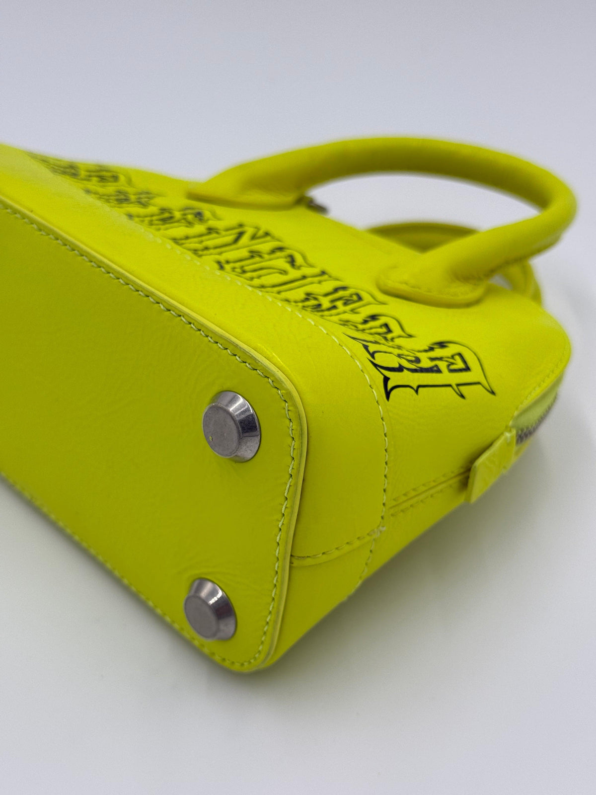 Balenciaga Ville Top Handle Bag Special Edition Gothic Logo Mini Neon Yellow
