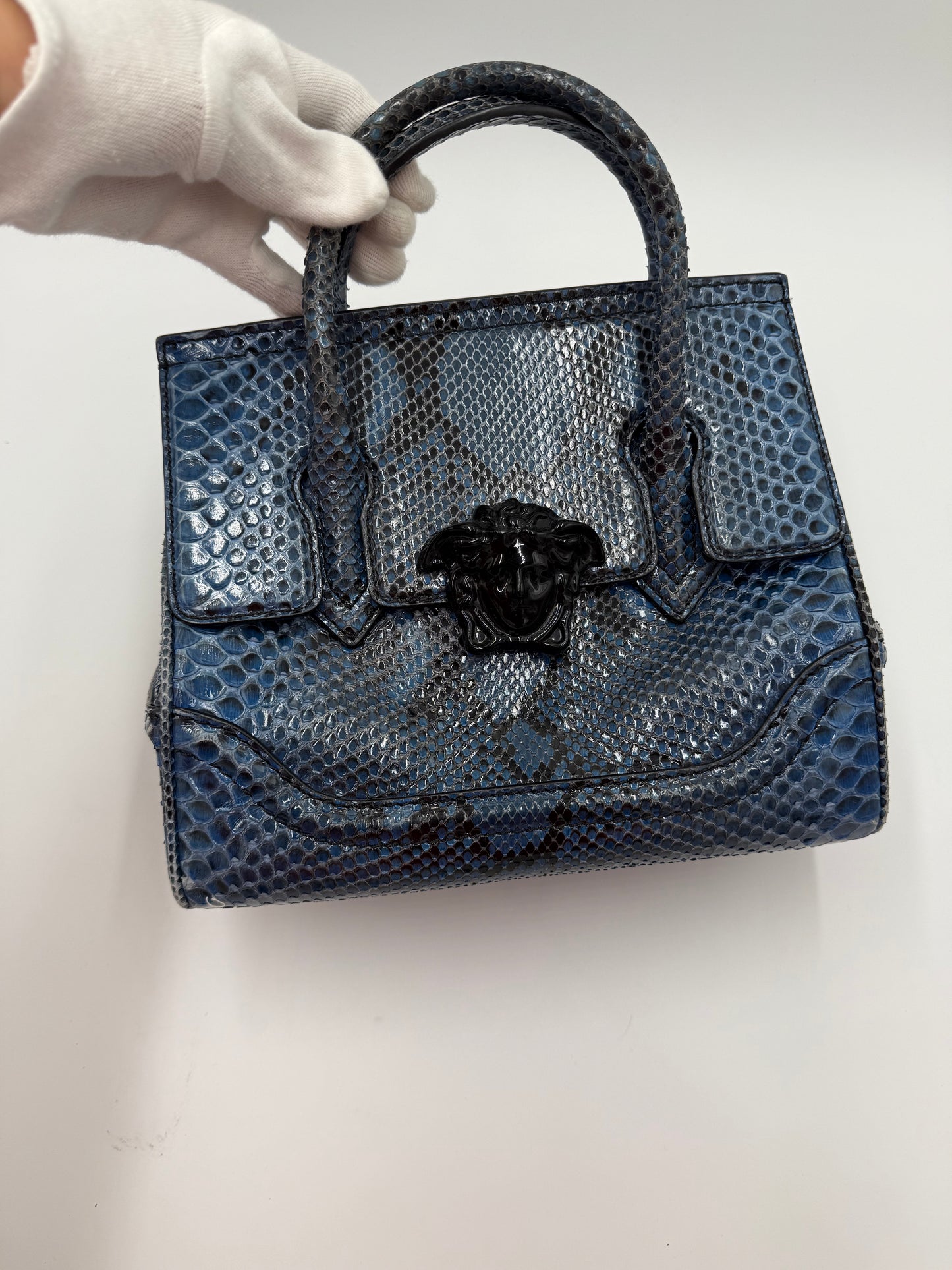 Versace Borsa a Mano Medusa in Pelle Esotica Blu - Pally Vintage Closet