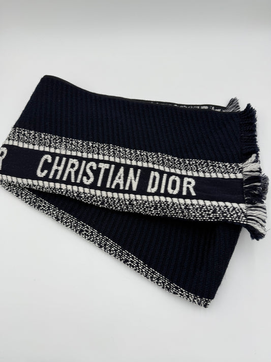 Christian Dior Sciarpa in Lana Oblique Reversibile Blu