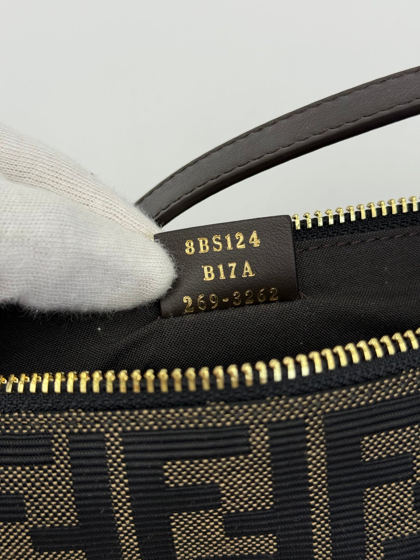 Fendi Borsa a Mano Vanity Pouch in Tela Zucca Monogram Marrone