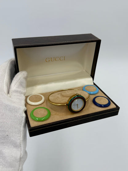 Gucci Orologio Vintage 1100-L con Ghiere Intercambiabili Placcato Oro