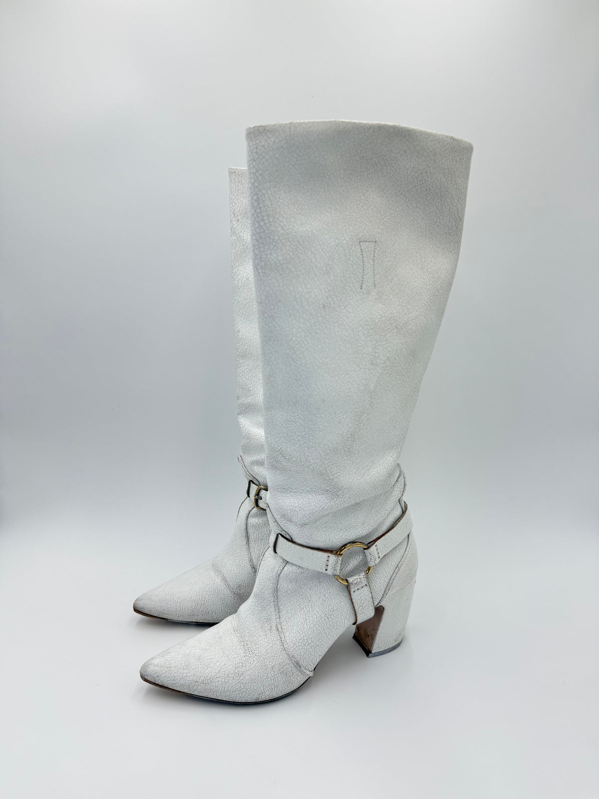 Miu Miu White Crackled Leather Knee-High Boots