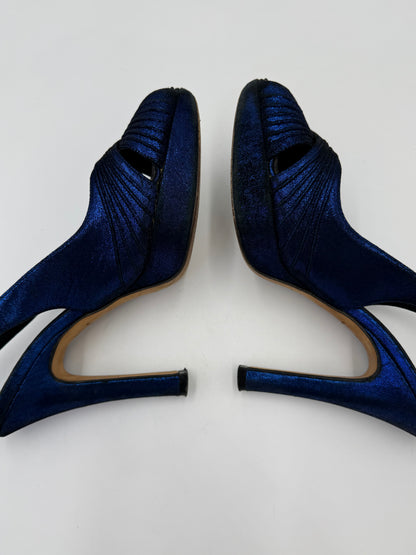 René Caovilla Sandali Slingback Vintage in Lurex Blu Elettrico