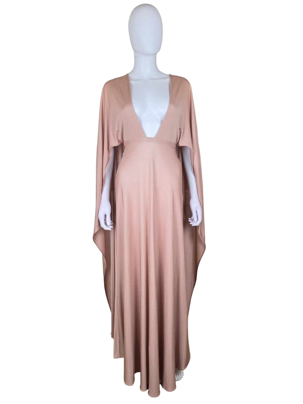 Valentino FW 2016 Runway Long Dress with Cape and Nude Deep V-Neck
