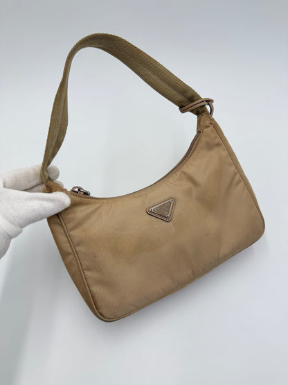 Prada Re-Edition 2000 Beige Nylon Shoulder Bag