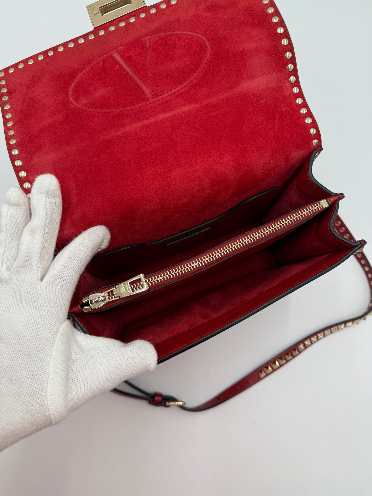 Valentino Garavani Borsa a Tracolla Rockstud in Pelle Rossa - Pally Vintage Closet