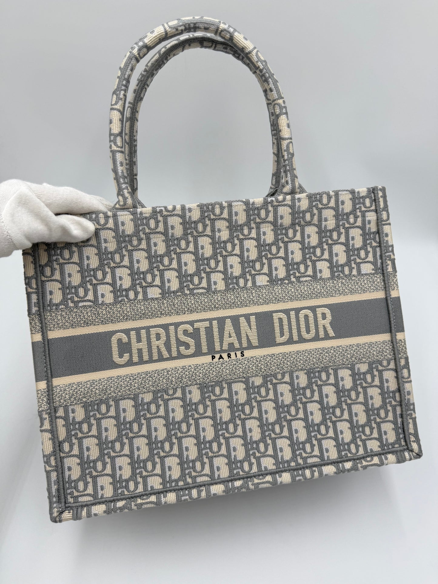 Dior Borsa Book Tote Oblique Media Grigio Chiaro