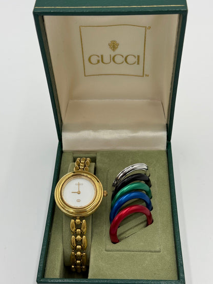 Gucci Orologio Vintage 11/12 con Ghiere Intercambiabili e Bracciale a Maglia Oro