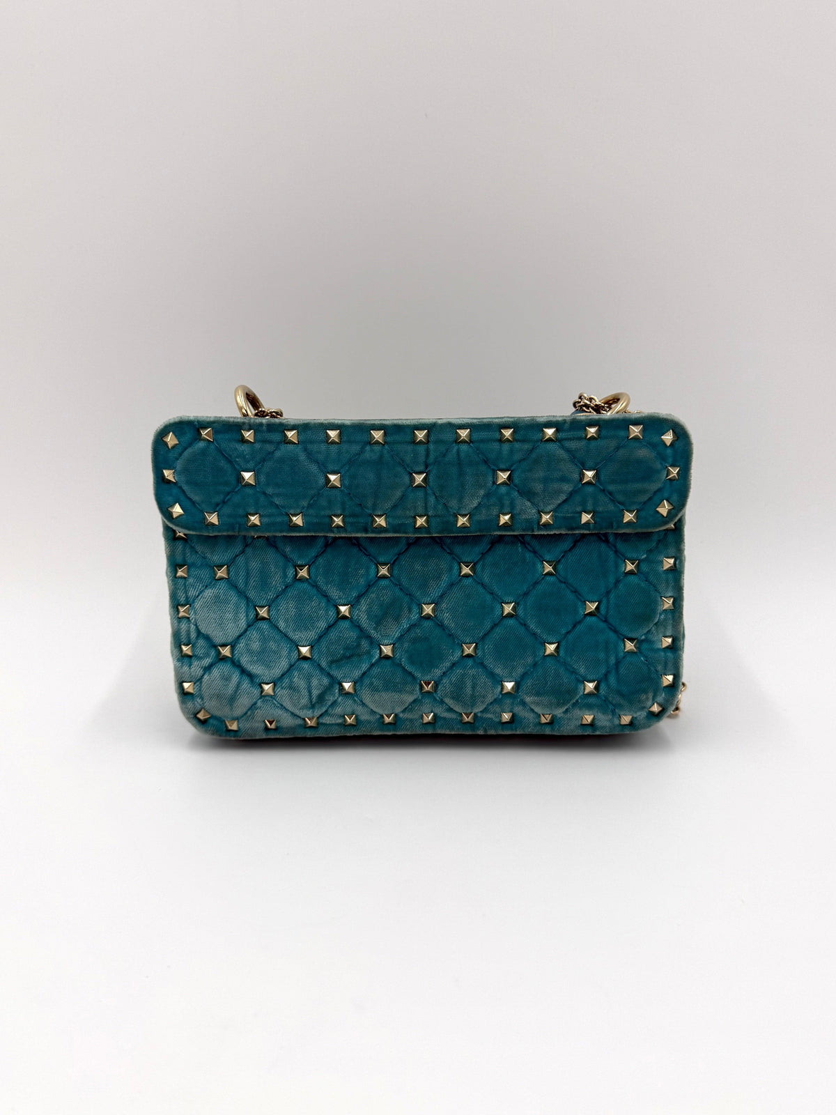 Valentino Garavani Borsa Rockstud Spike Small in Velluto Azzurro