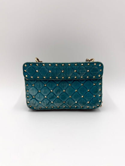 Valentino Garavani Borsa Rockstud Spike Small in Velluto Azzurro