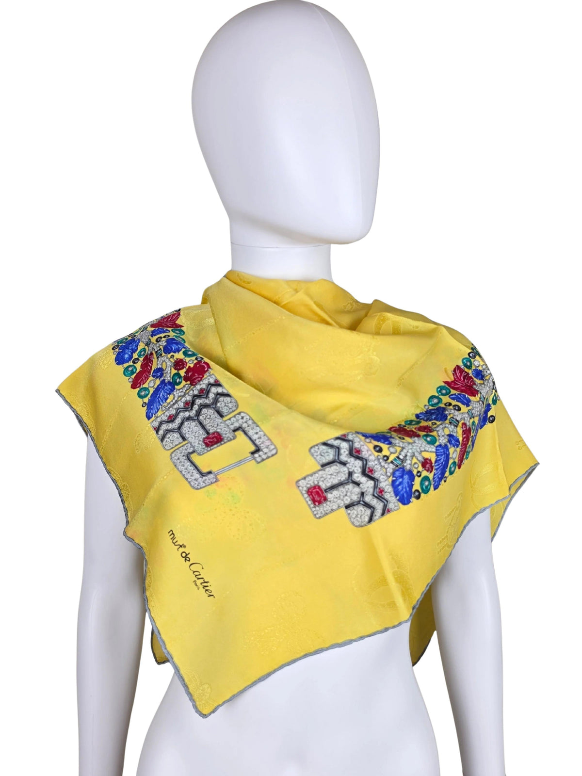 Vintage Cartier Must de Cartier Silk Scarf with Yellow Jewelry Motif