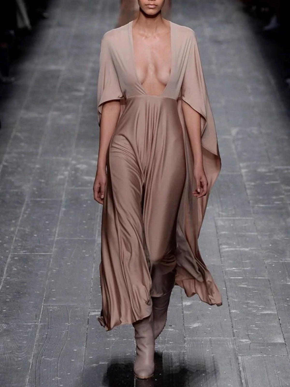 Valentino FW 2016 Runway Long Dress with Cape and Nude Deep V-Neck