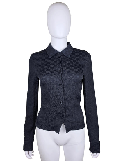 Gucci Black Textured GG Monogram Knit Shirt