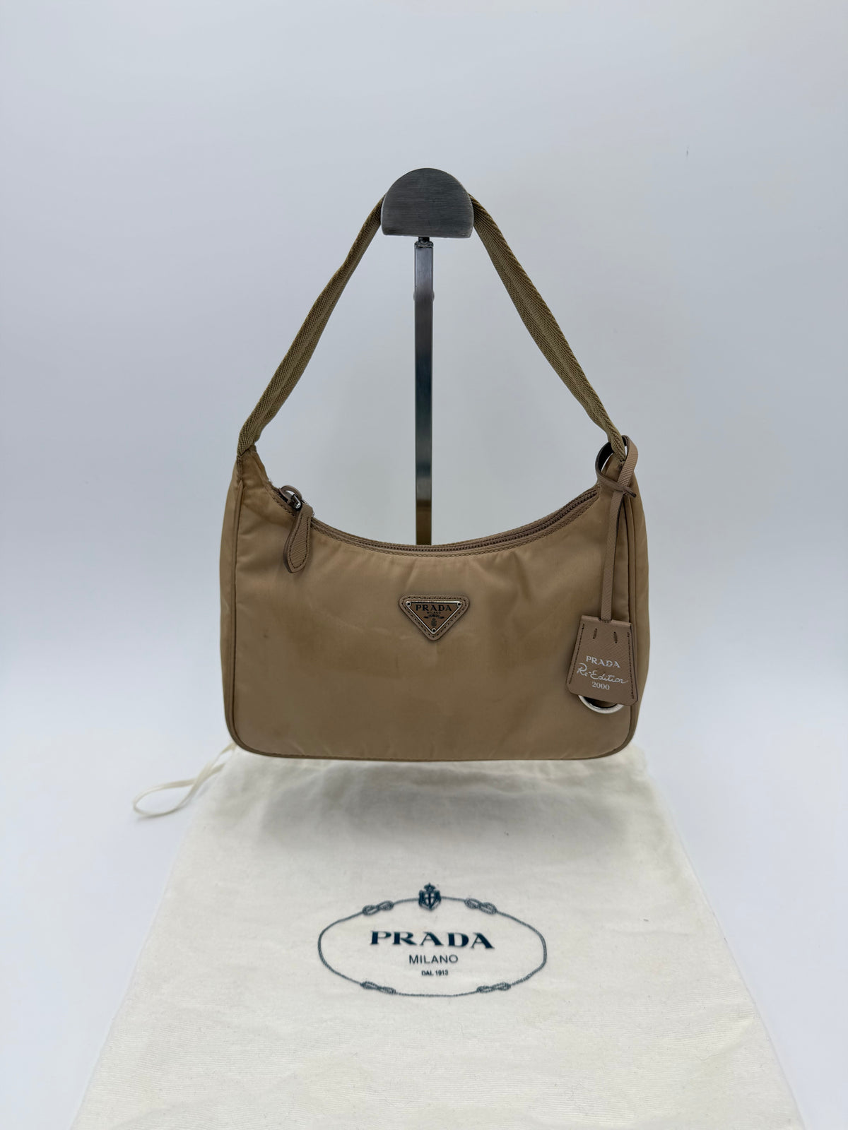 Prada Re-Edition 2000 Beige Nylon Shoulder Bag