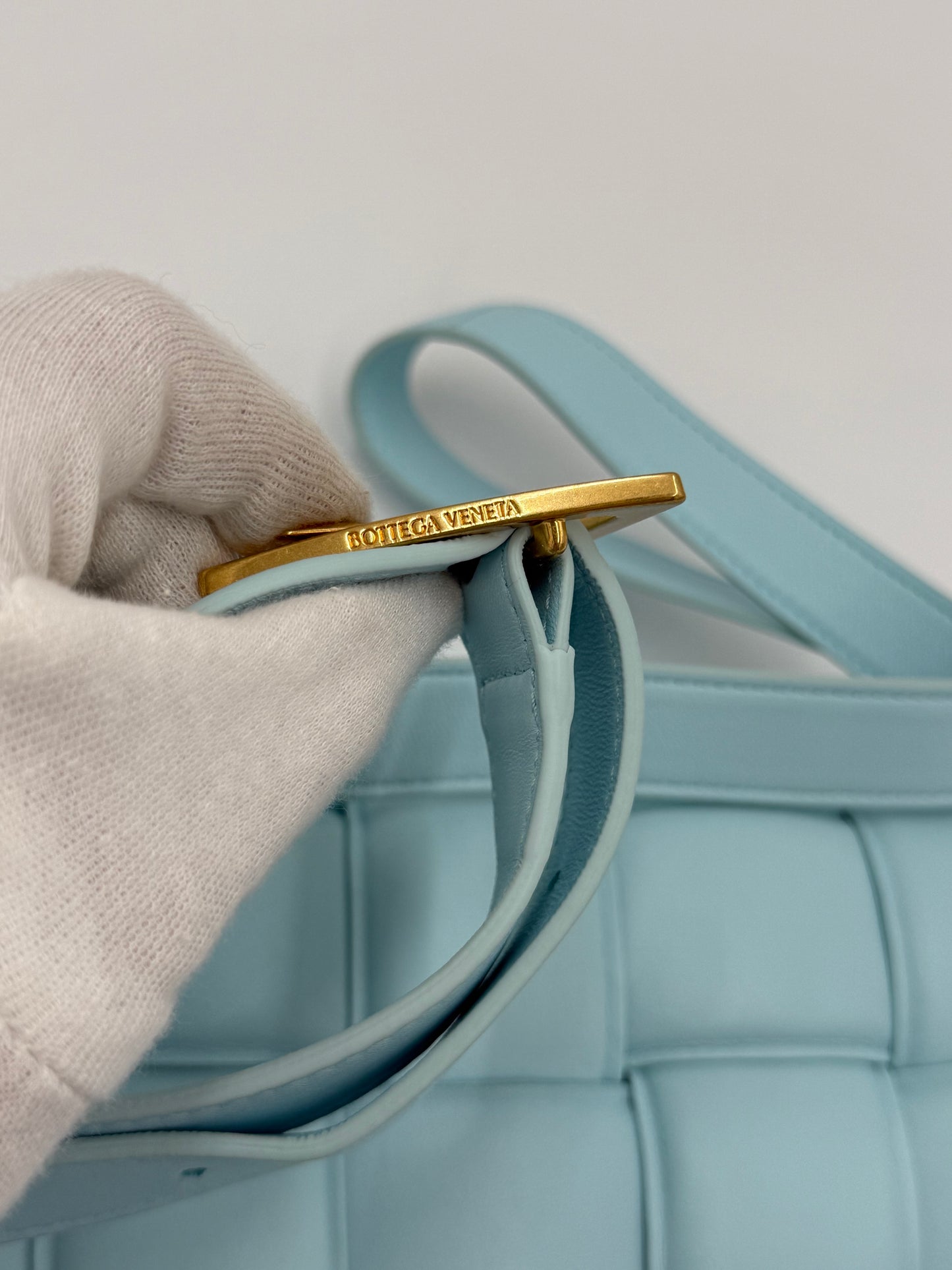 Bottega Veneta Borsa Padded Cassette Azzurro Pastello