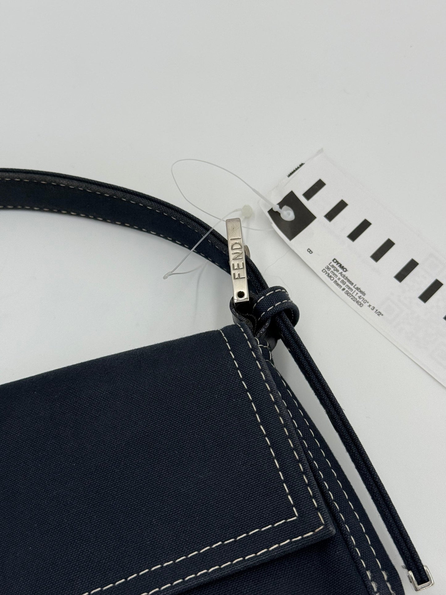 Fendi Vintage Navy Blue Denim Baguette Bag with Contrast Stitching