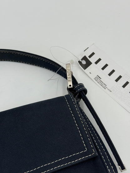 Fendi Vintage Navy Blue Denim Baguette Bag with Contrast Stitching