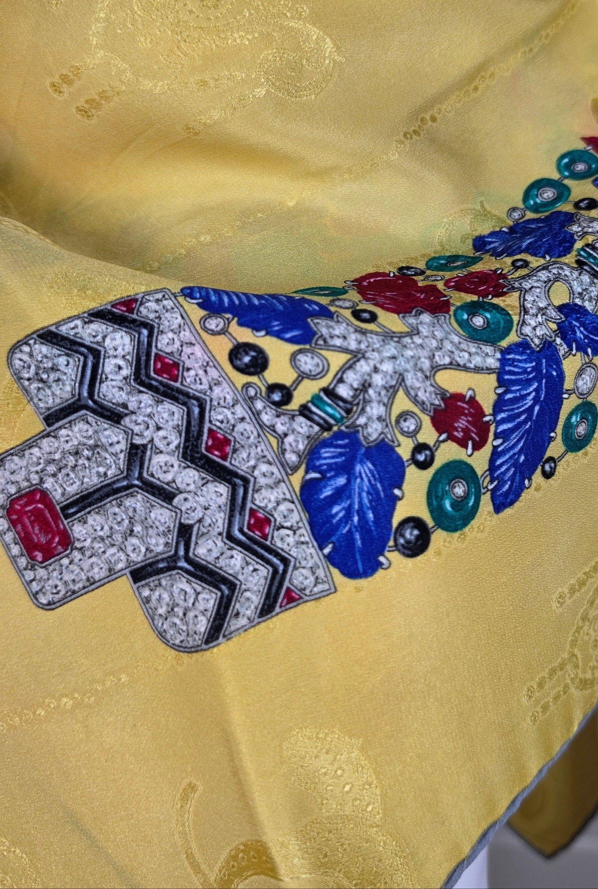 Vintage Cartier Must de Cartier Silk Scarf with Yellow Jewelry Motif