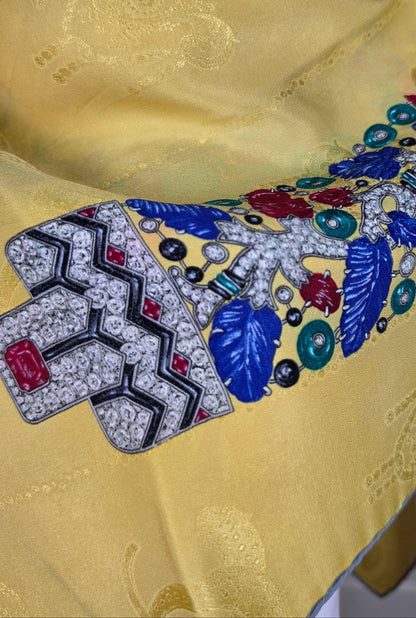 Vintage Cartier Must de Cartier Silk Scarf with Yellow Jewelry Motif