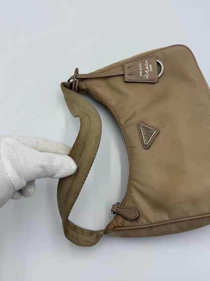 Prada Re-Edition 2000 Beige Nylon Shoulder Bag