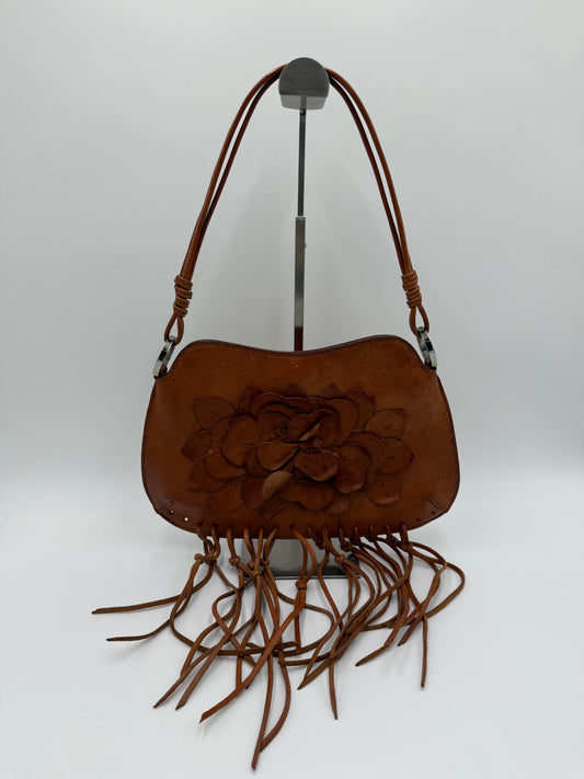 Valentino Garavani Borsa Vintage a Spalla in Pelle con Frange Marrone