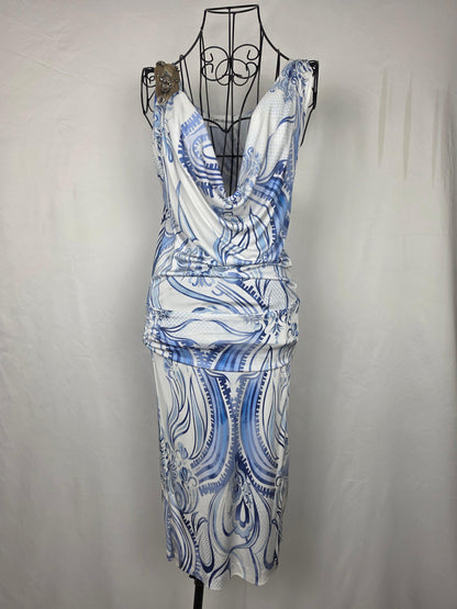 Emilio Pucci Abito Vintage Drappeggiato Blue e Bianco