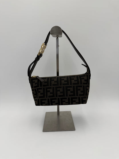 Fendi Borsa a Mano Vanity Pouch in Tela Zucca Monogram Marrone