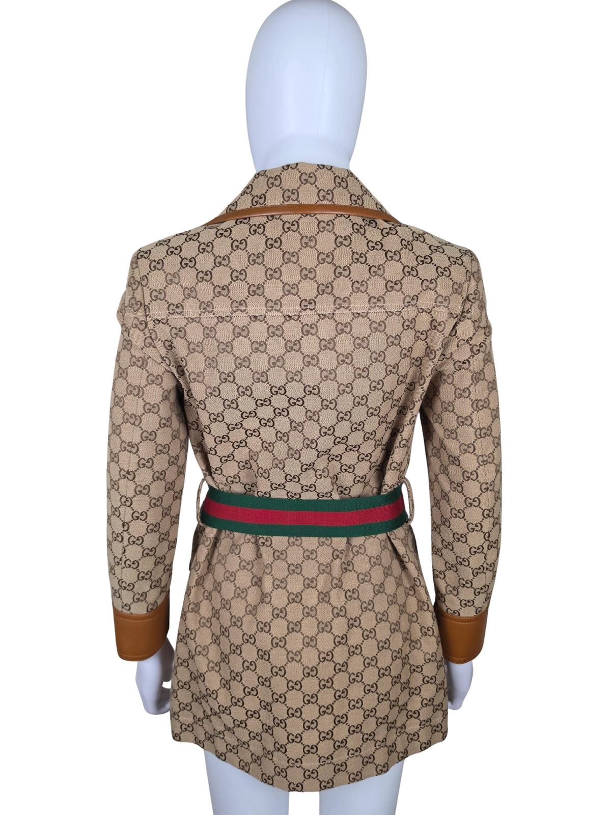Gucci Blazer Safari in Tela GG Canvas con Dettagli in Pelle e Cintura Web Marrone