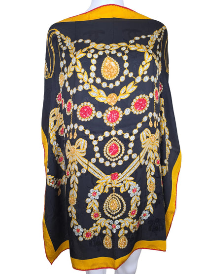 Vintage Must de Cartier Scarf in Black and Yellow Jewel Print