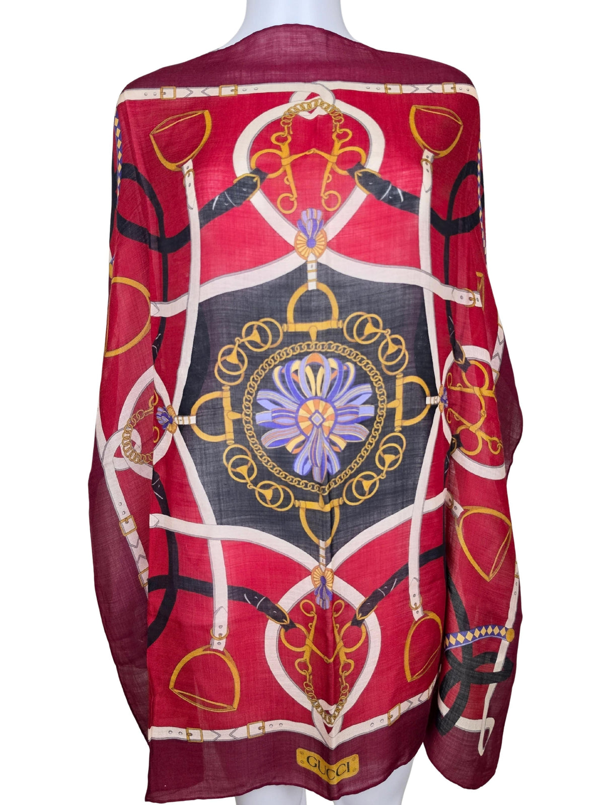 Vintage Gucci Scarf with Bordeaux Equestrian Patterns
