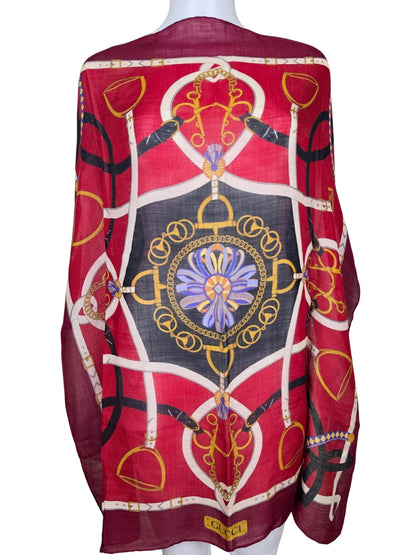 Vintage Gucci Scarf with Bordeaux Equestrian Patterns