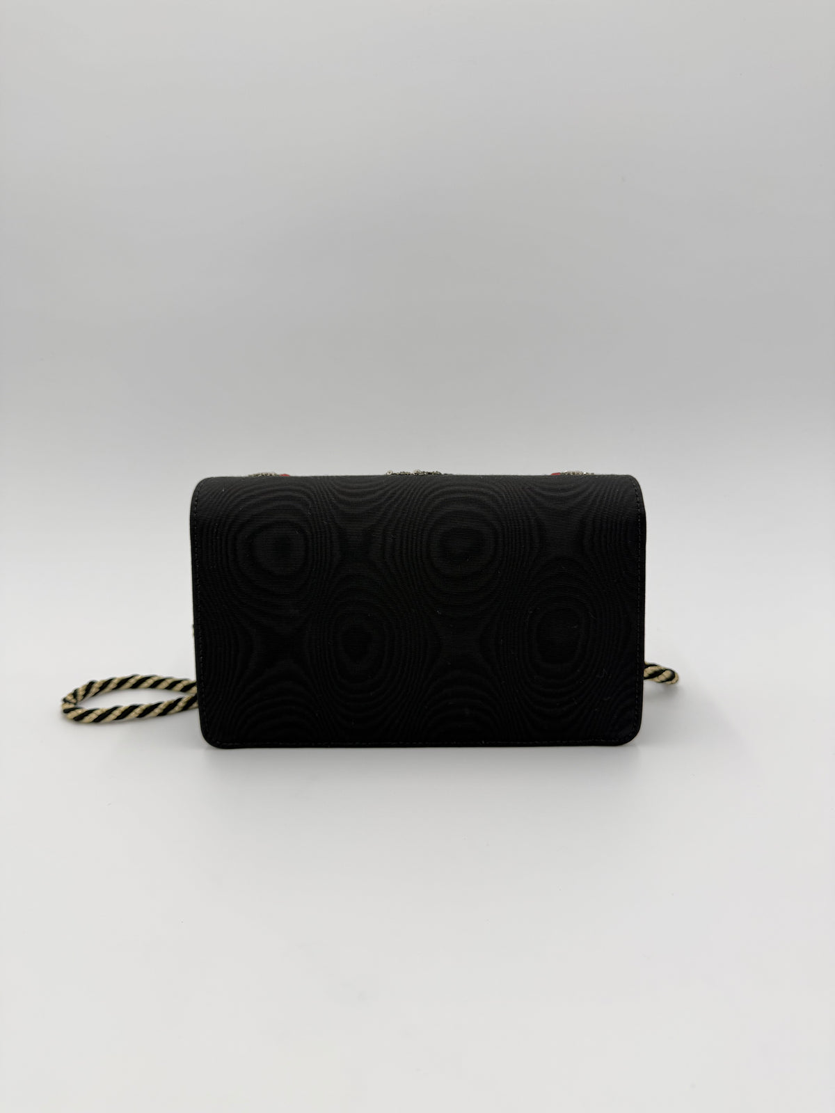 Gucci Borsa a Tracolla Broadway Crystal 'G' in Gros-Grain Ricamato Nero