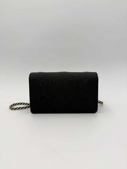 Gucci Borsa a Tracolla Broadway Crystal 'G' in Gros-Grain Ricamato Nero
