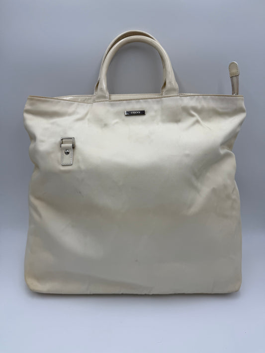 Gucci Borsa Tote Vintage in Tela e Pelle Avorio