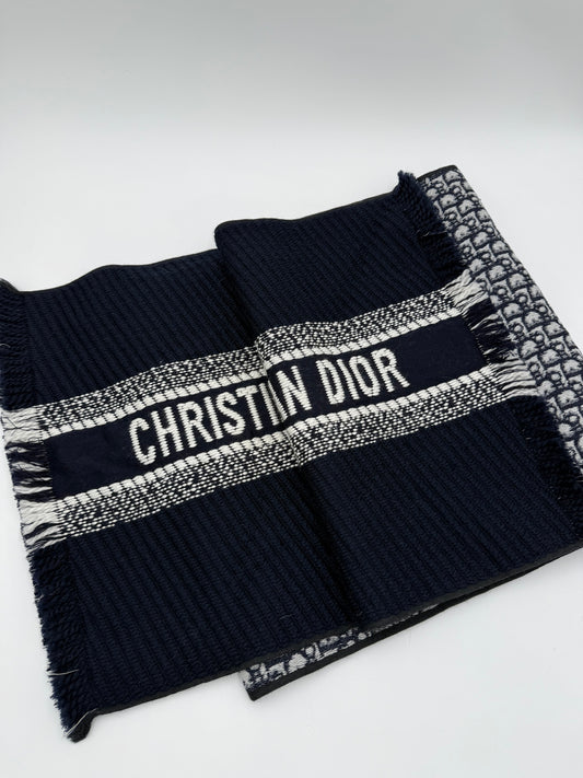 Christian Dior Sciarpa in Lana Oblique Reversibile Blu