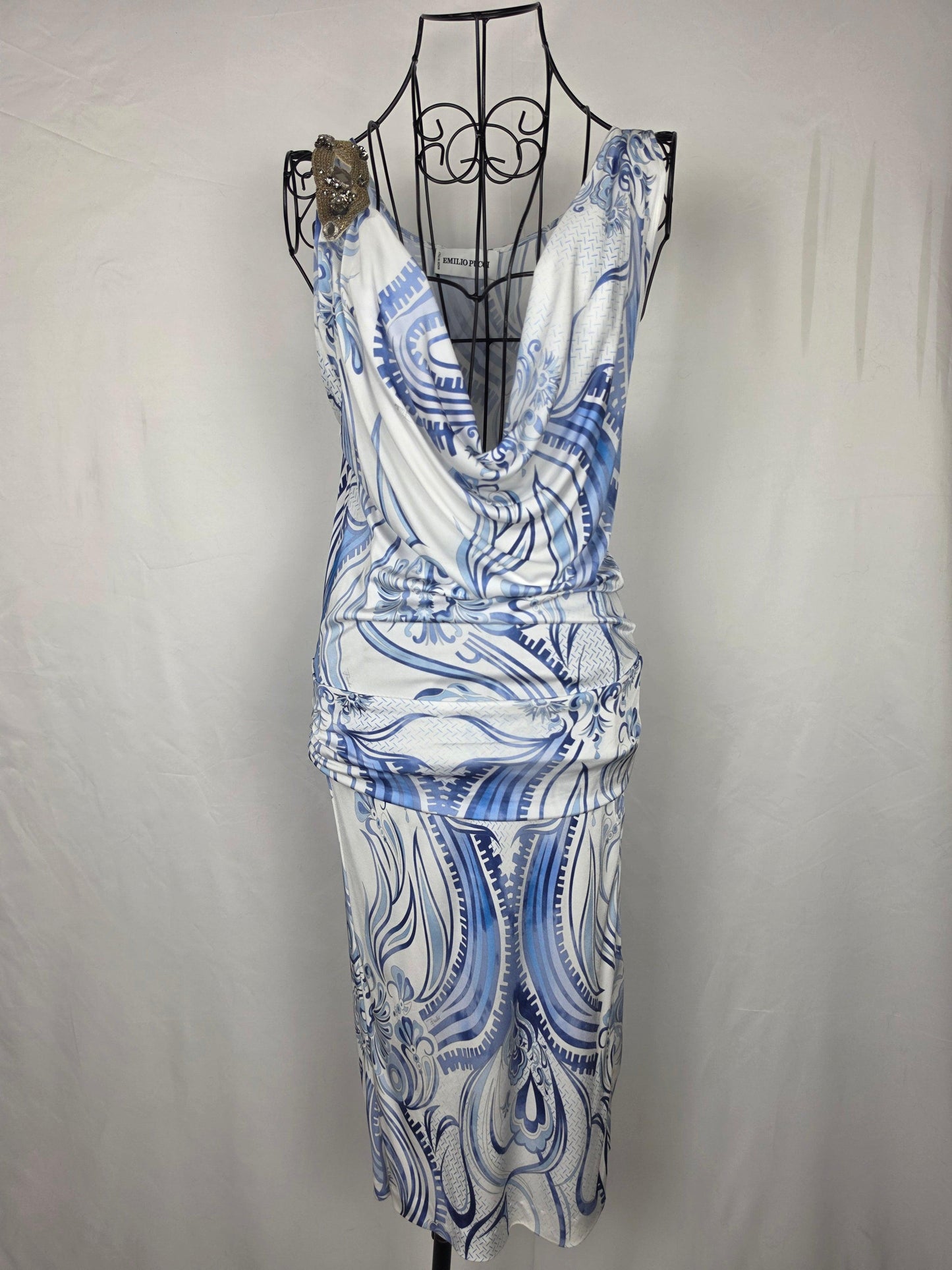 Emilio Pucci Abito Vintage Drappeggiato Blue e Bianco