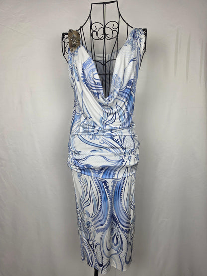 Emilio Pucci Abito Vintage Drappeggiato Blue e Bianco