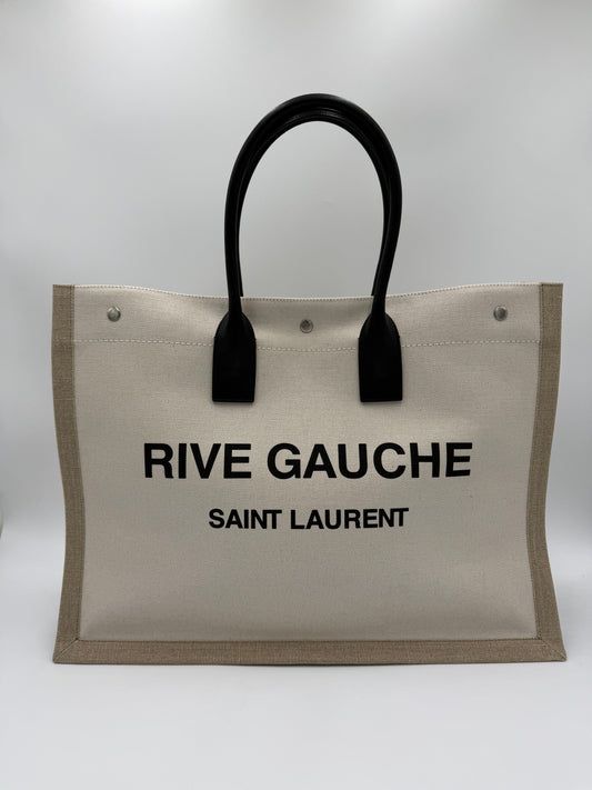 Saint Laurent Borsa Tote Rive Gauche in Canvas e Lino Beige - Pally Vintage Closet
