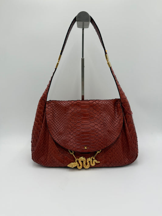 Valentino Garavani Borsa Vintage in Pitone Terracotta con Serpente